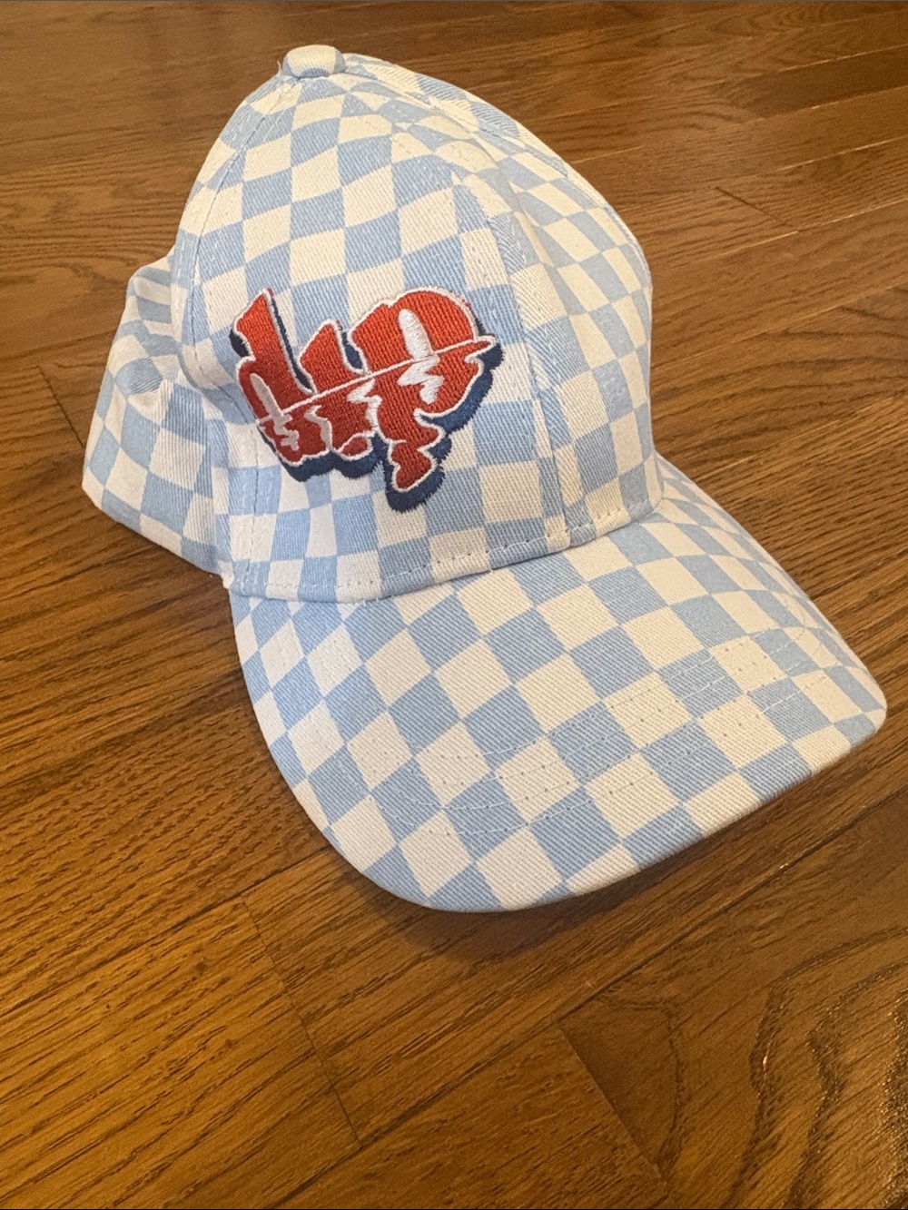 Light Blue & White Checkered Baseball Hat “Dip” Bar Shampoo One Size Adjustable